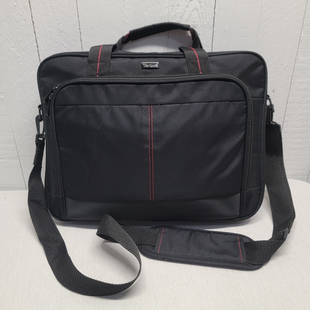 Targus Briefcase Bag for 15.6-Inch Laptop, Black/Red Stitching | Modern, Light